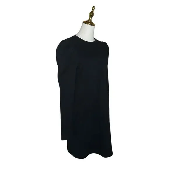 Revamped Womens Black Long Sleeve Midi Dress Size S Puff Sleeve Round Neck - Picture 4 of 16